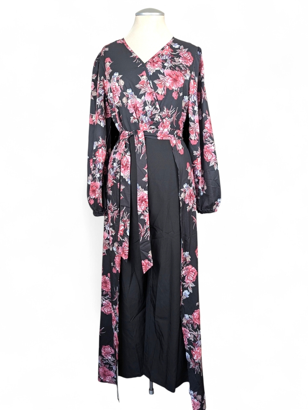 Floral Wrap Jumpsuit with Pink Rose Print